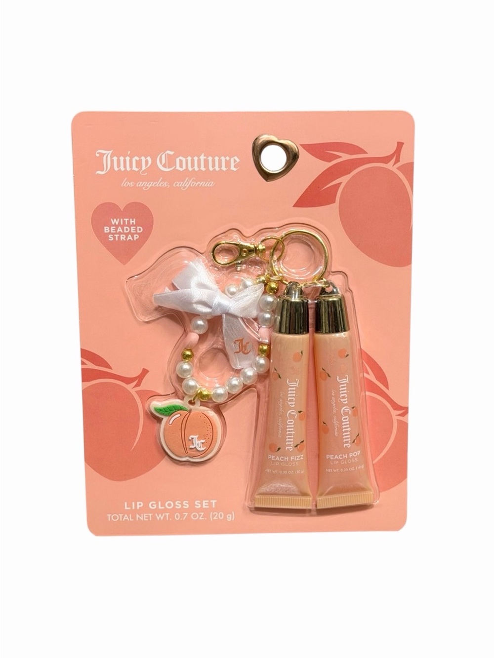 NEW Juicy Couture Peach Lip Gloss Set Beaded Keychain Strap Pumpkin Fall Beauty